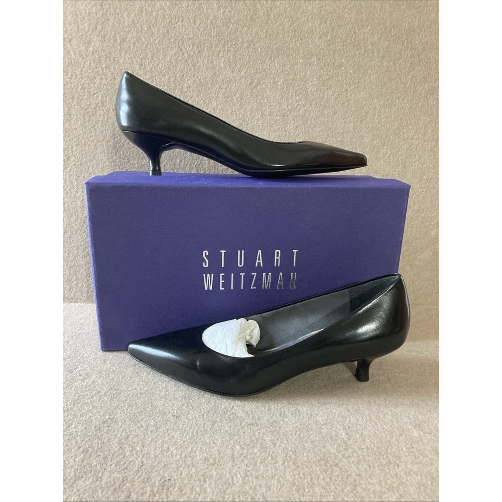 Stuart Weitzman Poco‎ Patent Kitten Heel Shoes Sz 5.5 New In box Black Designer